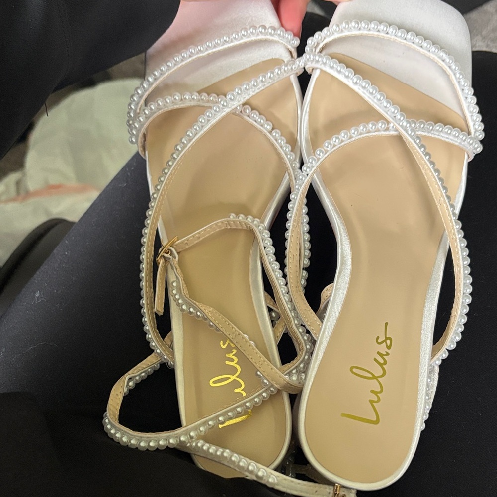 Lulu's Cream Pearl-Embellished Heels